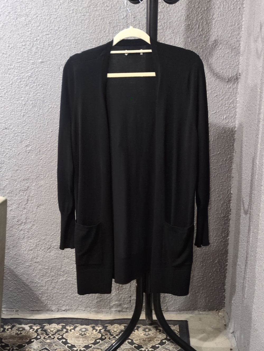Black Open-Front Longline Women's Cardigan